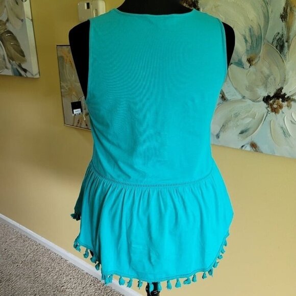 New Women's Plus Crown & Ivy Teal Tassel Sleeveless V Neck Tunic Knit Top 3X - Picture 5 of 5